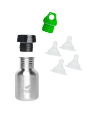 Kivanta Starter-Set für Babys 1: 350 ml Trinkflasche + Adapter mit Aufsätzen