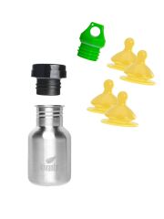 Kivanta Starter-Set für Bays & Kleinkinder 2: 350 ml Trinkflasche + Adapter mit Aufsätzen