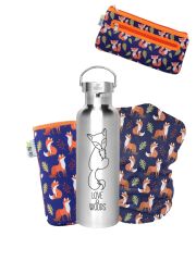 Kivanta Schulset-Accessoires: Isolierh&uuml;lle + M&auml;ppchen + Schal &quot;Fox &amp; Leaf&quot;