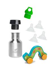 Kivanta Starter-Set für Babys 1: 350 ml Trinkflasche + Adapter mit Aufsätzen & Le Toy Van Spielzeug