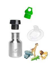 Kivanta Starter-Set für Babies & Kleinkinder: 350 ml Trinkflasche + Adapter mit Trinklernverschluss & Le Toy Van Spielzeug