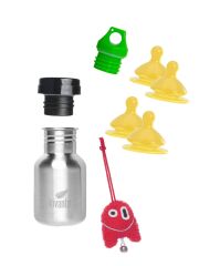 Kivanta Starter-Set für Bays & Kleinkinder 2: 350 ml Trinkflasche + Adapter mit Aufsätzen & Goodies of Desire Monster