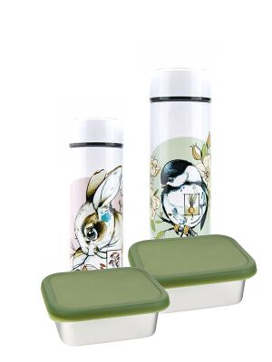 LunchBuddy SPARPAKET "Hase & Vogel" Infuser-Isolierflasche + Brotdosen