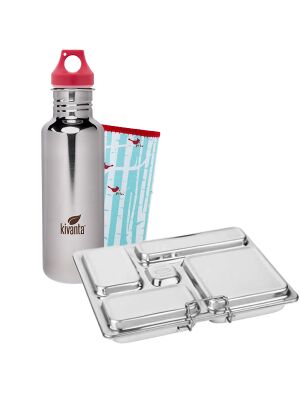 Kivanta Flasche (750 ml) mit Sleeve + LunchBox "Winter" / 4-teilig