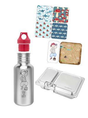 LunchBuddy Lunchbox Duo, Flasche (500 ml) & Zubehör - Pirat