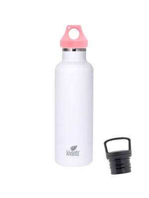 Kivanta 700 ml Isolierflasche (weiß) inkl. Loop Verschluss (rosa) + GRATIS Infuser Cap 