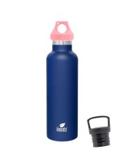 Kivanta 700 ml Isolierflasche (blau) inkl. Loop Verschluss (rosa) + GRATIS Infuser Cap