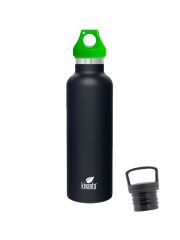 Kivanta 700 ml Isolierflasche (schwarz) inkl. Loop Verschluss (grün) + GRATIS Infuser Cap 