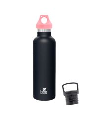 Kivanta 700 ml Isolierflasche (schwarz) inkl. Loop Verschluss (rosa) + GRATIS Infuser Cap