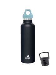 Kivanta 700 ml Isolierflasche (schwarz) inkl. Loop Verschluss (sky blue) + GRATIS Infuser Cap 