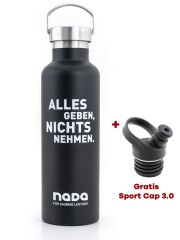 Kivanta 700 ml isolierte Edelstahl Trinkflasche in der &quot;NADA&quot; Sonderedition + GRATIS Sport Cap 3.0